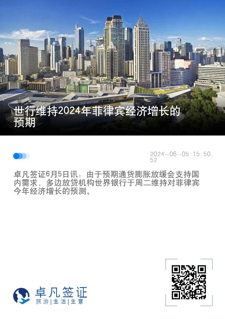 世行维持2024年菲律宾经济增长的预期