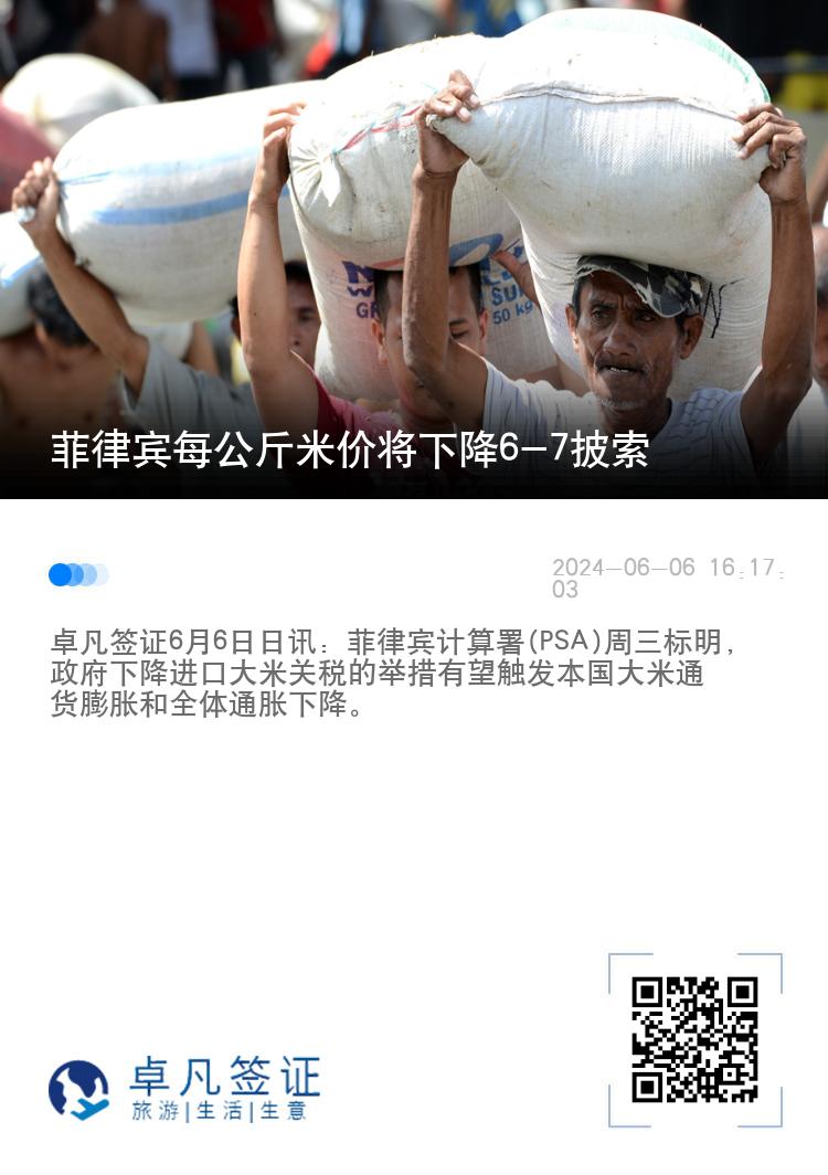 菲律宾每公斤米价将下降6-7披索
