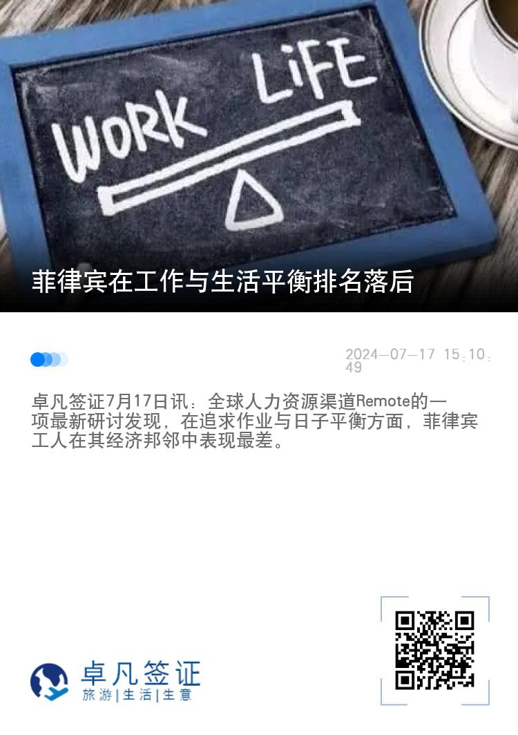 菲律宾在工作与生活平衡排名落后