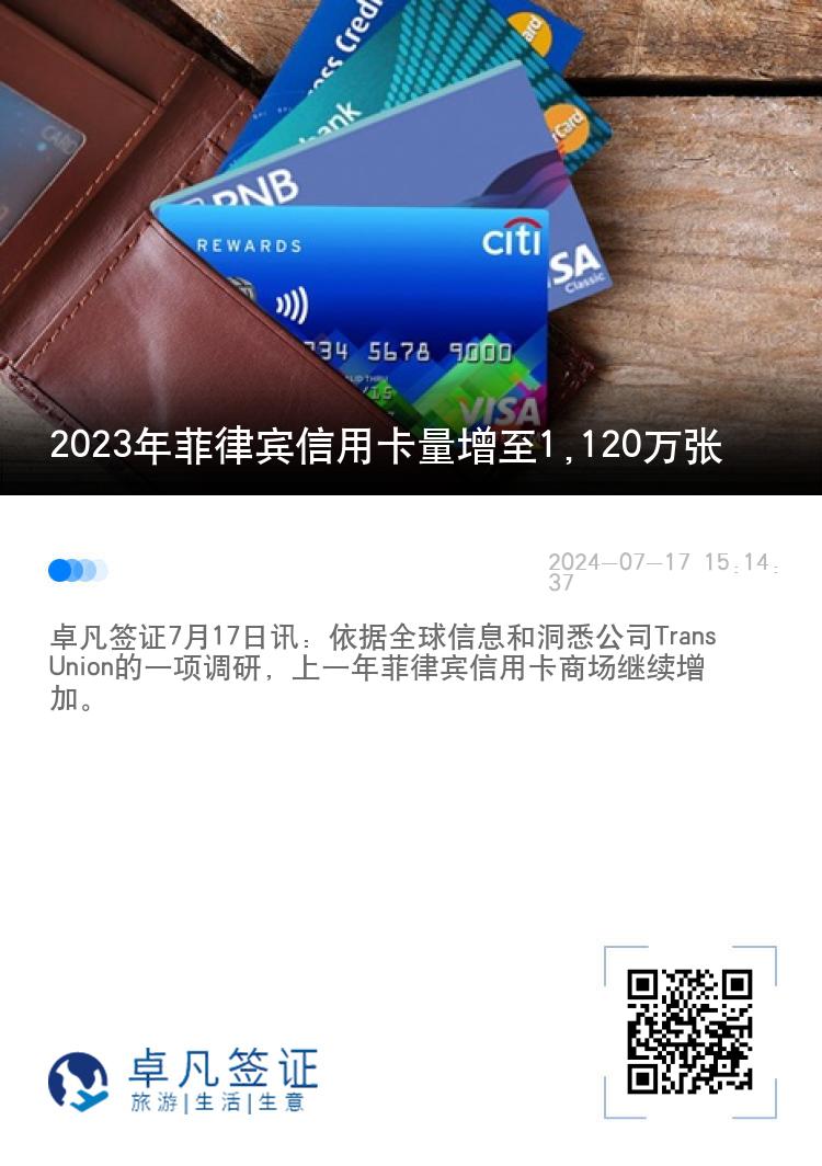 2023年菲律宾信用卡量增至1,120万张