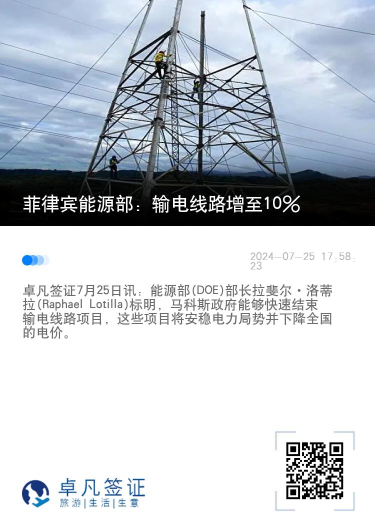 菲律宾能源部：输电线路增至10%