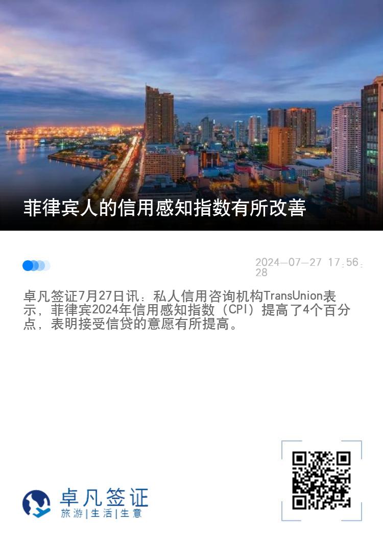 菲律宾人的信用感知指数有所改善