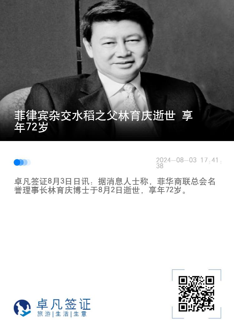 菲律宾杂交水稻之父林育庆逝世 享年72岁