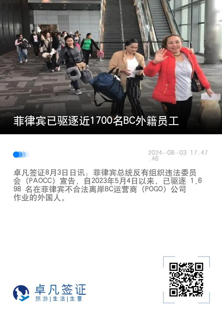 菲律宾已驱逐近1700名BC外籍员工
