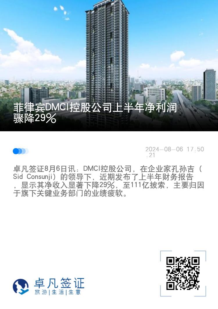 菲律宾DMCI控股公司上半年净利润骤降29%