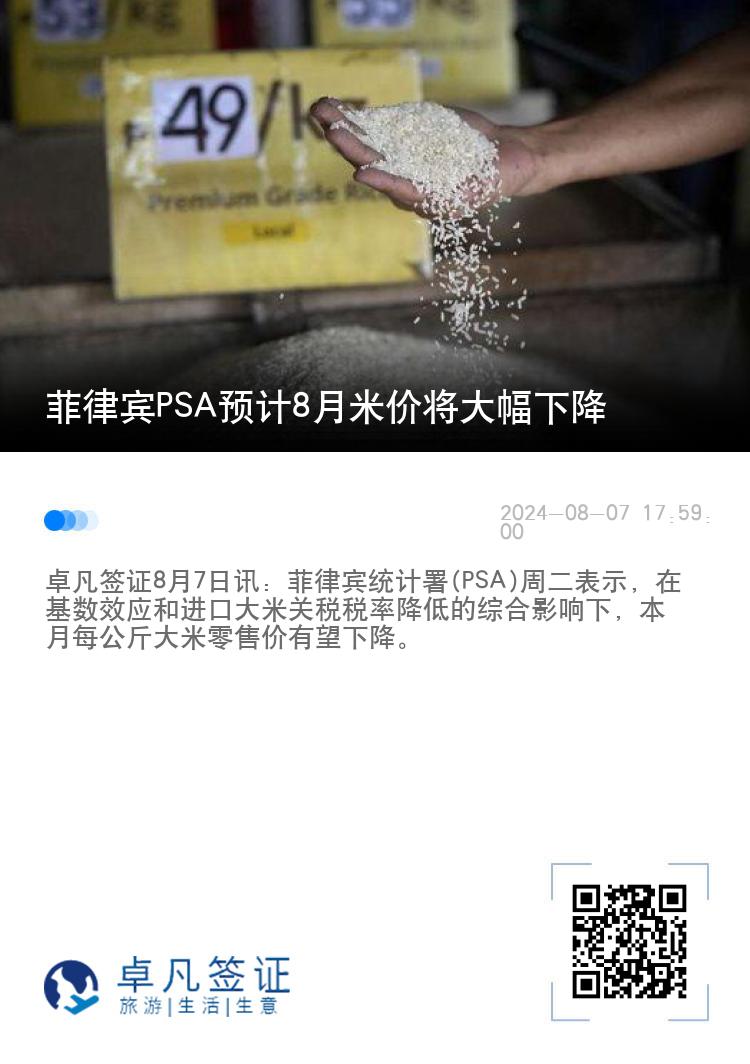 菲律宾PSA预计8月米价将大幅下降