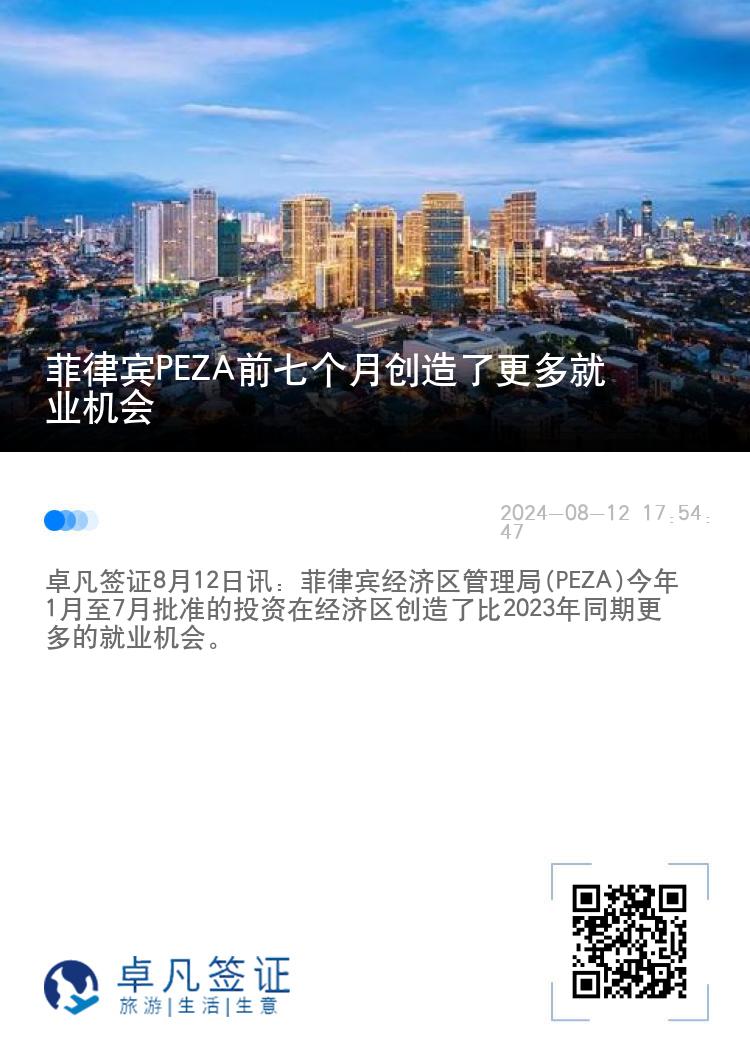 菲律宾PEZA前七个月创造了更多就业机会