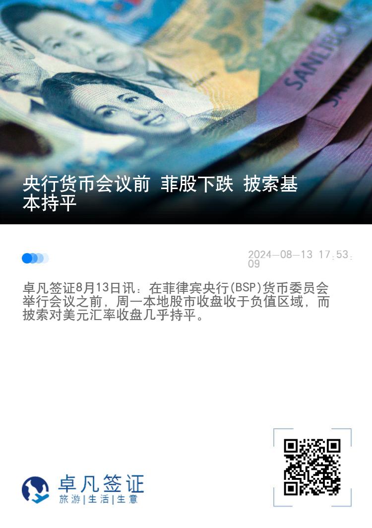 央行货币会议前 菲股下跌 披索基本持平