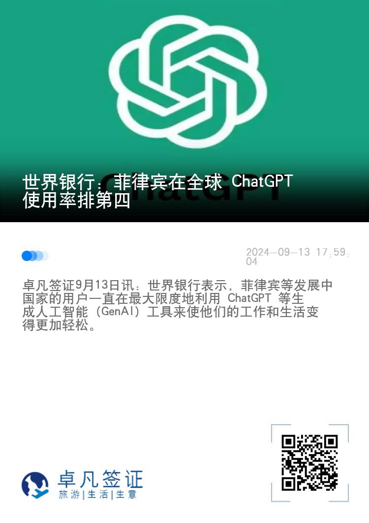世界银行：菲律宾在全球 ChatGPT 使用率排第四