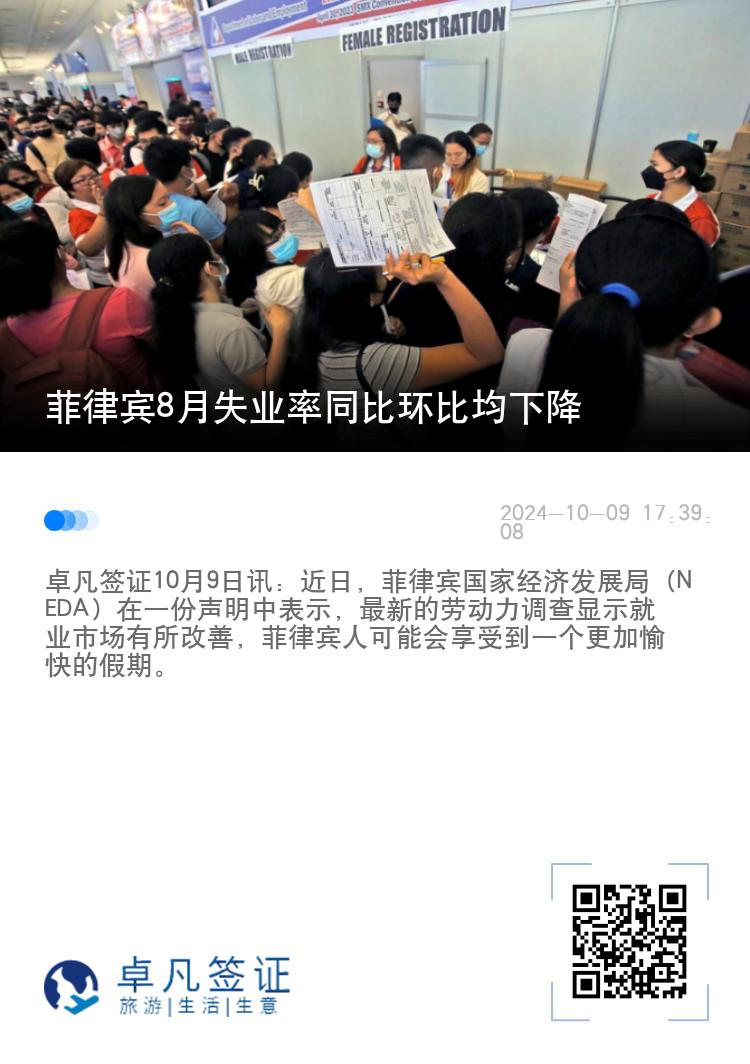 菲律宾8月失业率同比环比均下降