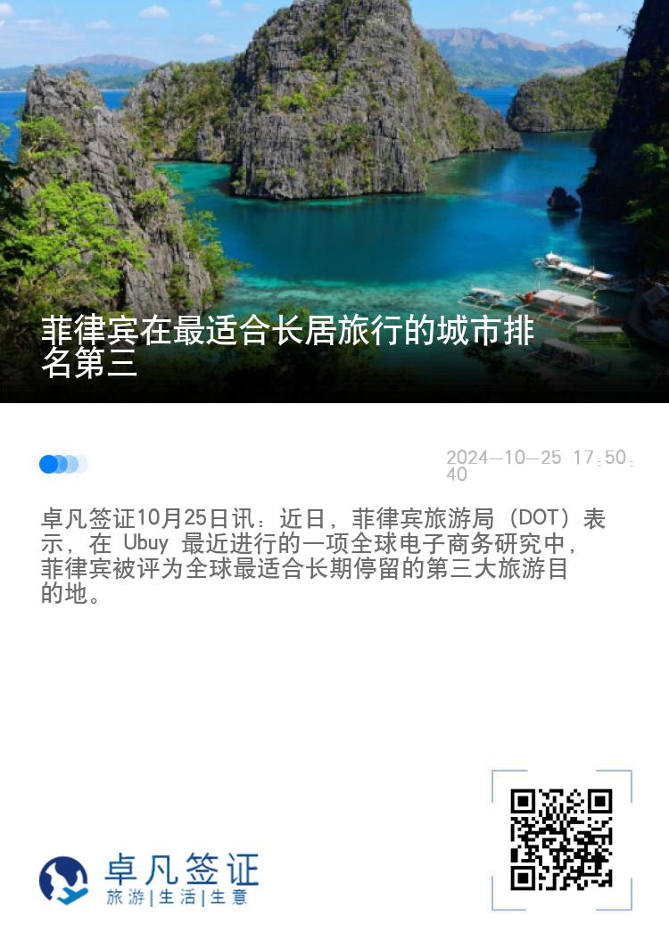 菲律宾在最适合长居旅行的城市排名第三