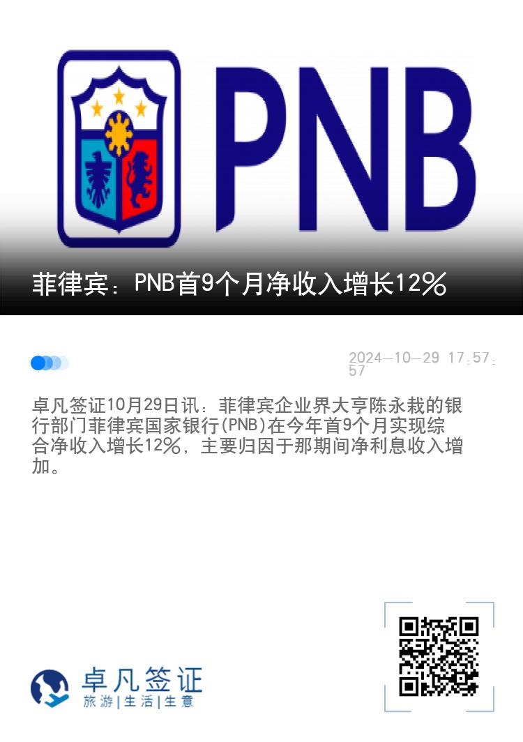 菲律宾：PNB首9个月净收入增长12％