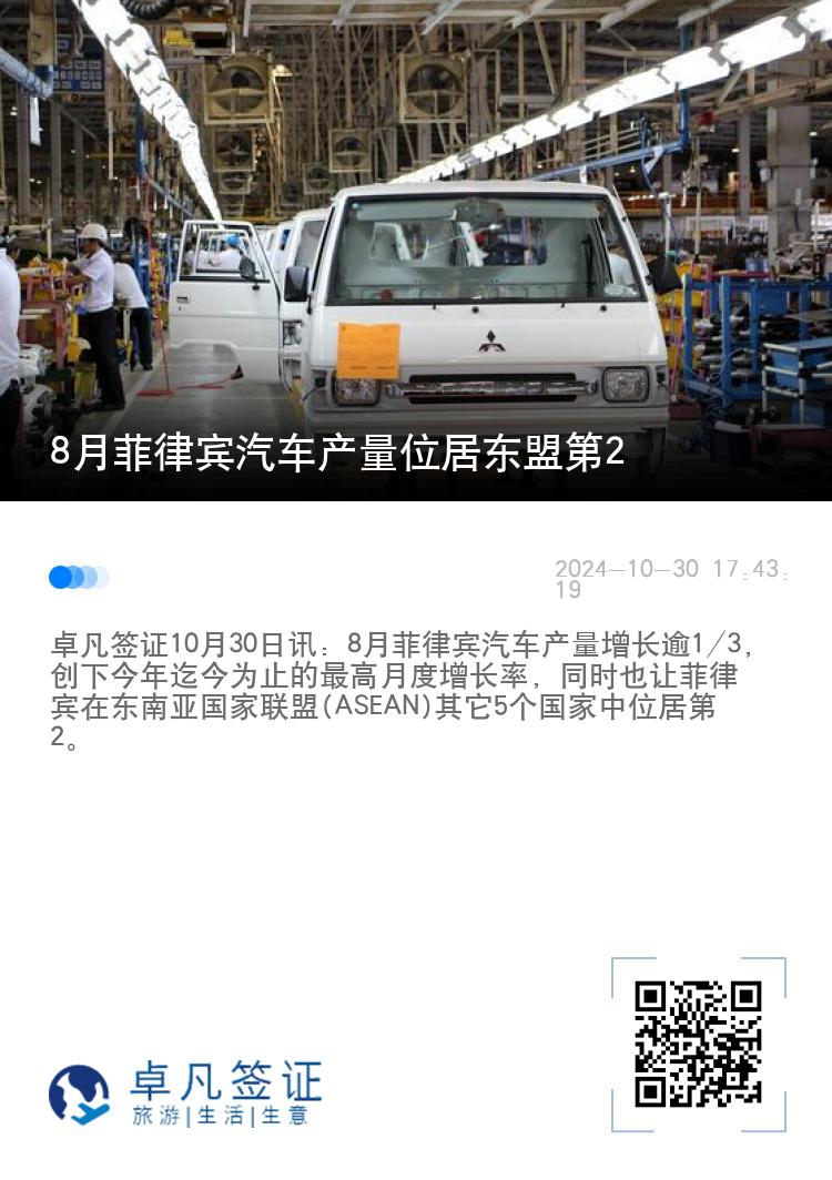 8月菲律宾汽车产量位居东盟第2
