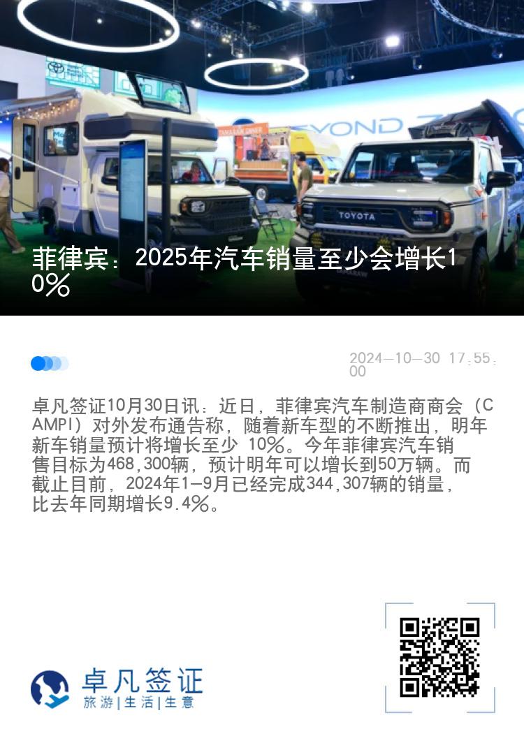 菲律宾：2025年汽车销量至少会增长10%