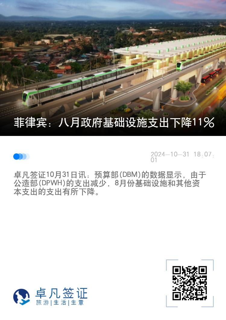 菲律宾：八月政府基础设施支出下降11%