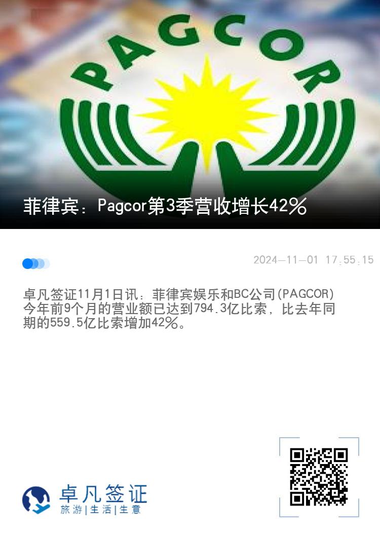 菲律宾：Pagcor第3季营收增长42%