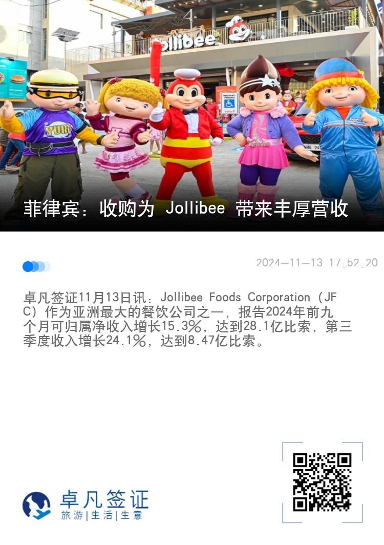 菲律宾：收购为 Jollibee 带来丰厚营收