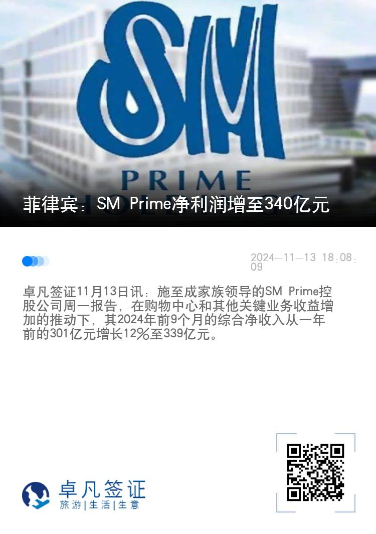 菲律宾：SM Prime净利润增至340亿元