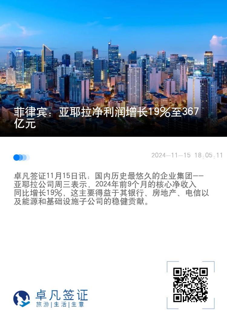 菲律宾：亚耶拉净利润增长19%至367亿元