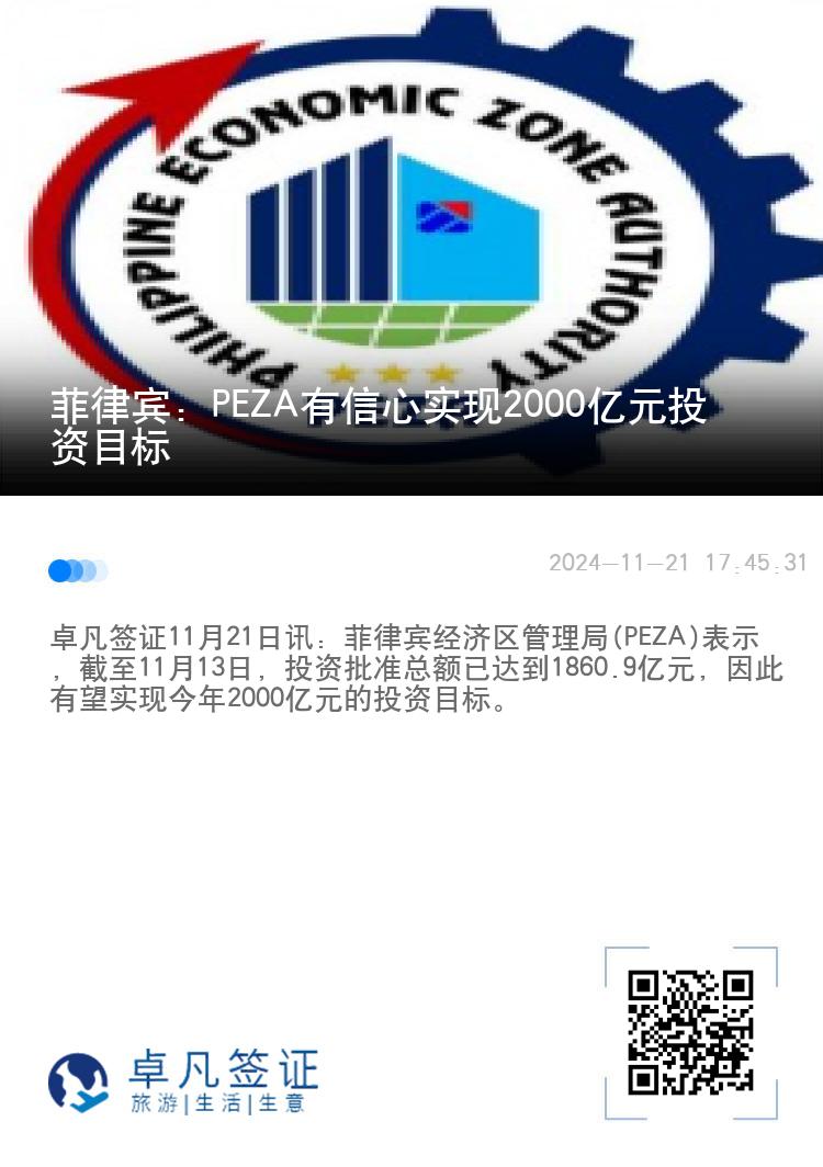 菲律宾：PEZA有信心实现2000亿元投资目标