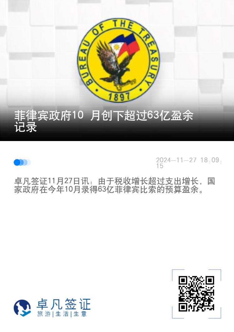 菲律宾政府10 月创下超过63亿盈余记录