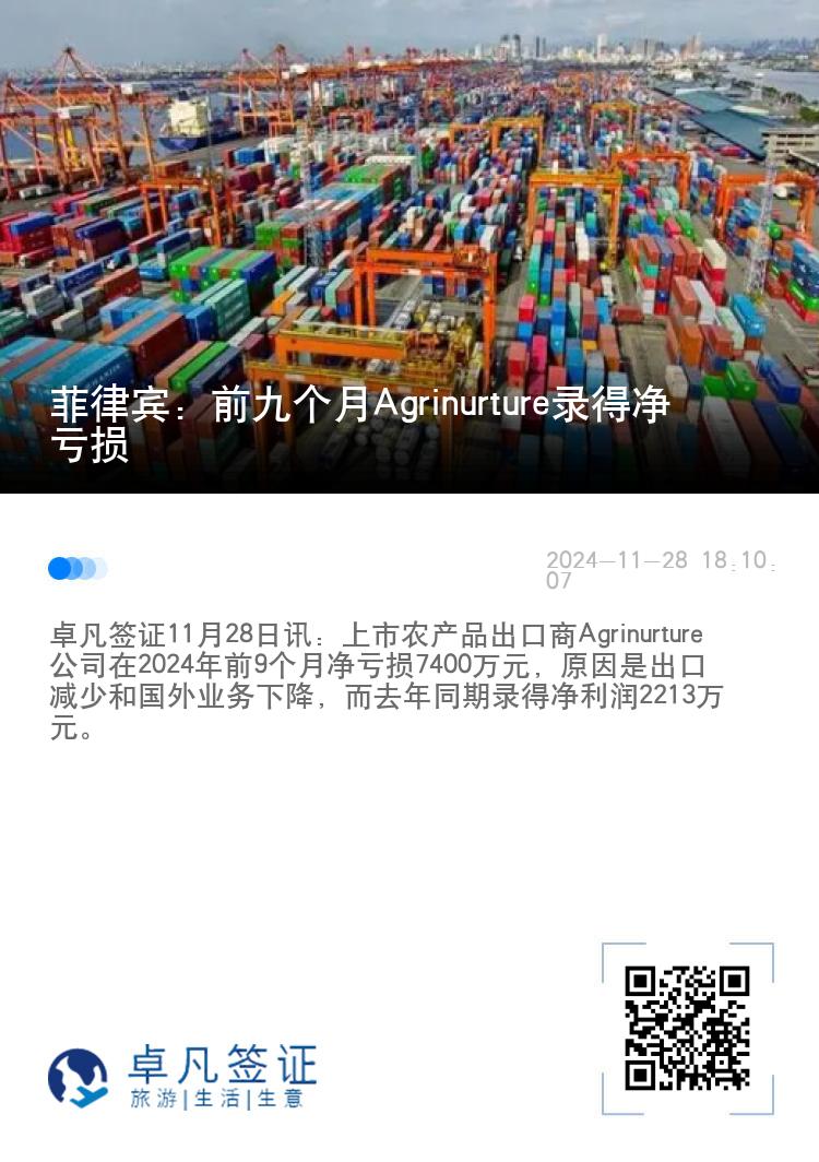 菲律宾：前九个月Agrinurture录得净亏损