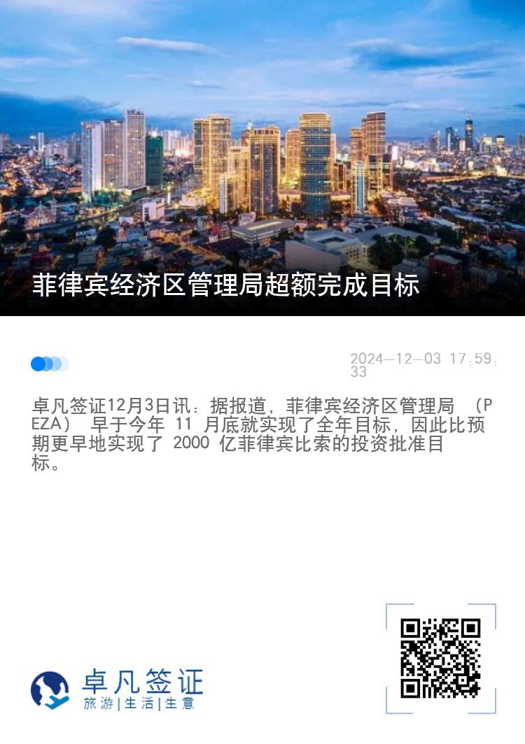 菲律宾经济区管理局超额完成目标