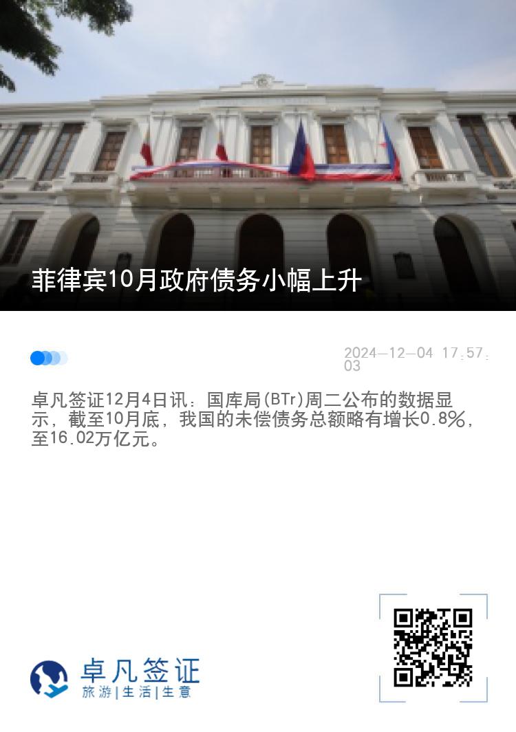 菲律宾10月政府债务小幅上升
