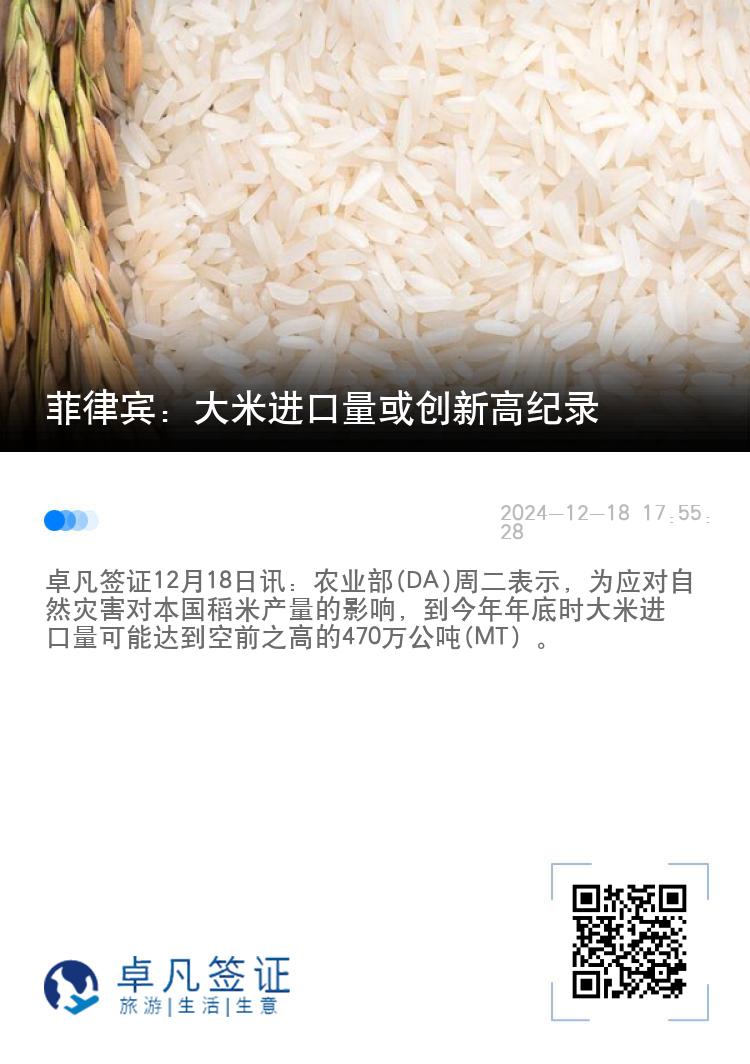 菲律宾：大米进口量或创新高纪录