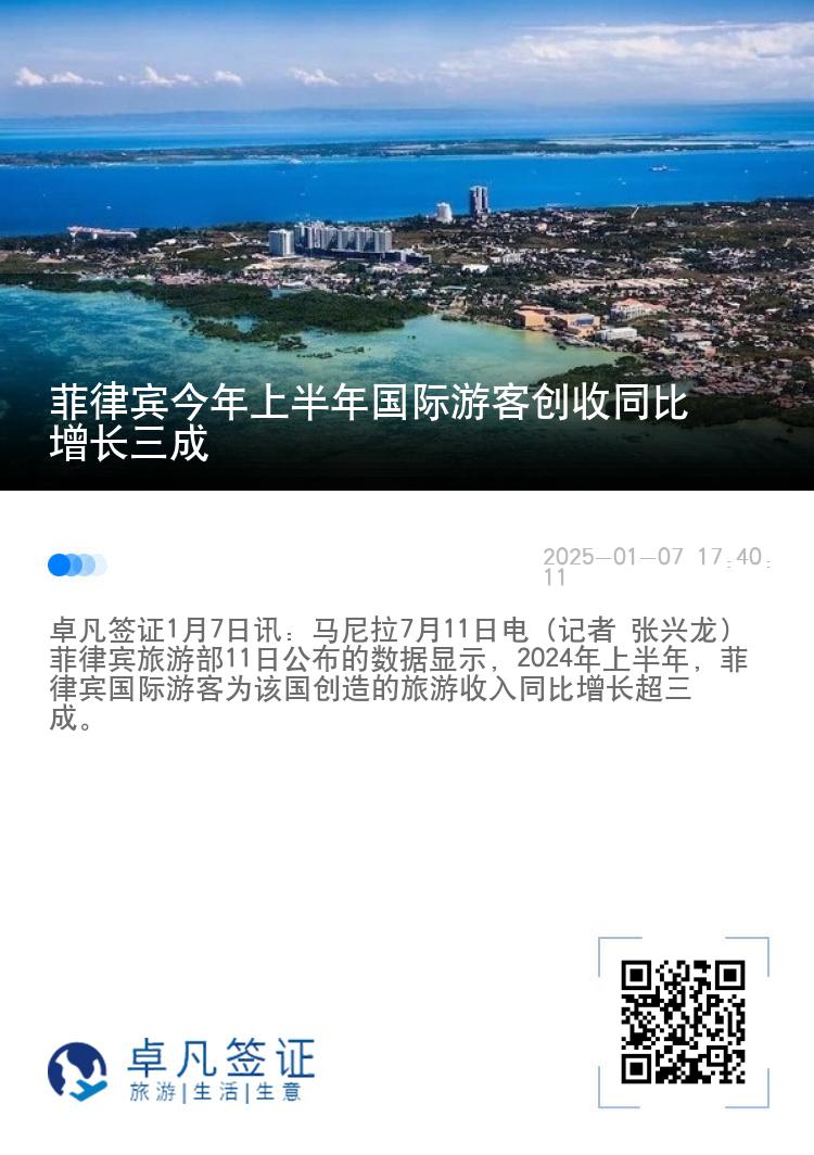 菲律宾今年上半年国际游客创收同比增长三成