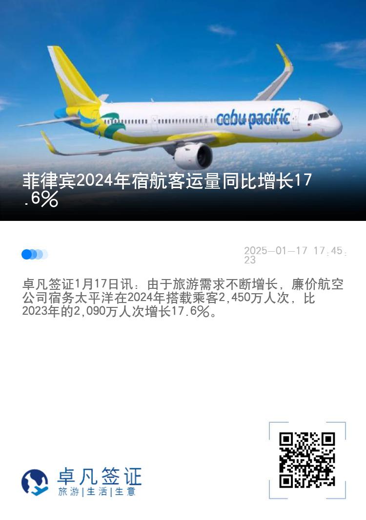 菲律宾2024年宿航客运量同比增长17.6%