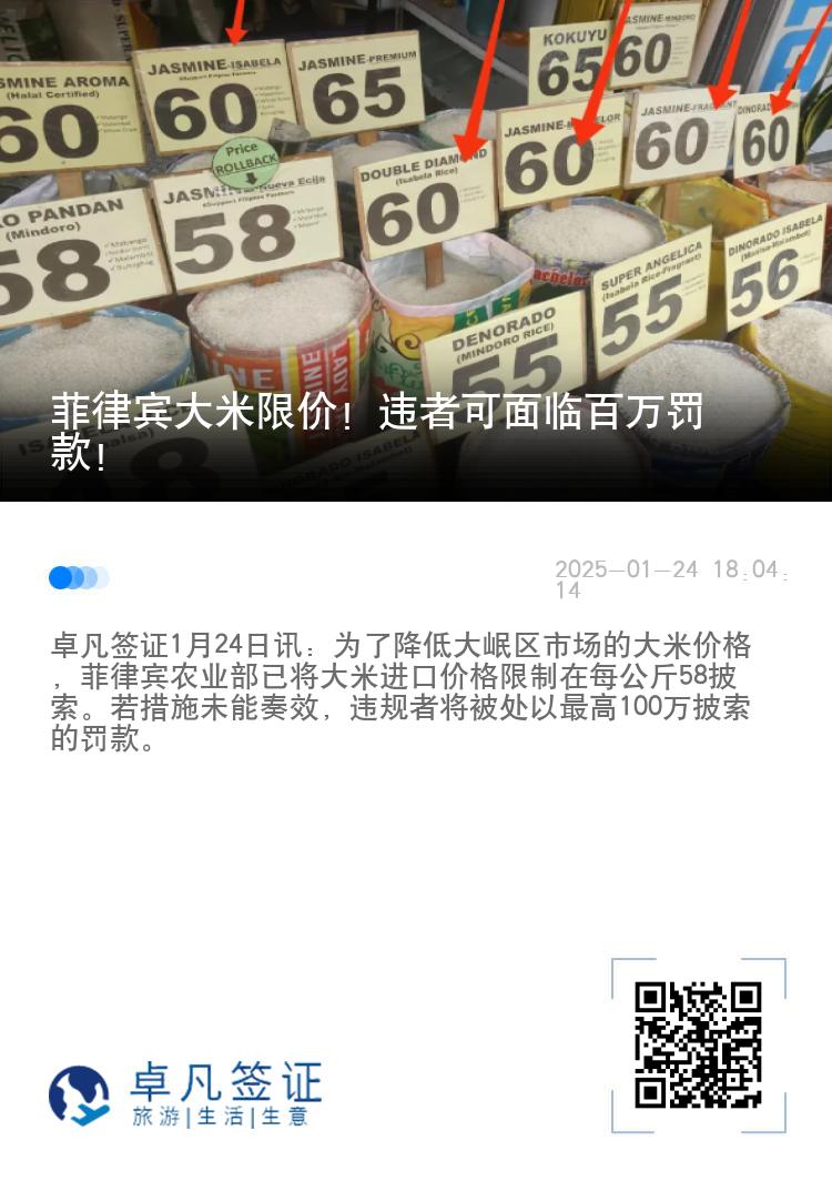 菲律宾大米限价！违者可面临百万罚款！