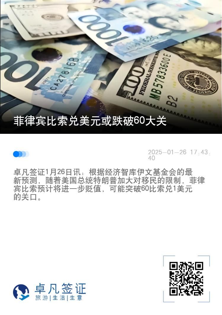 菲律宾比索兑美元或跌破60大关