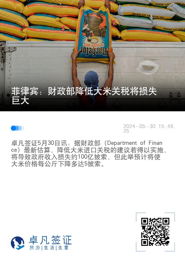 菲律宾：财政部降低大米关税将损失巨大